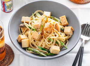 This Creamy Miso Pasta with Tofu and Asparagus is the comfort food you need this spring! It's wholesome and incredibly flavorful
