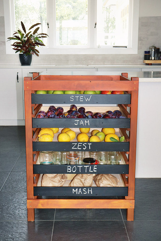 Build a storage rack for your autumn harvest and preserves.