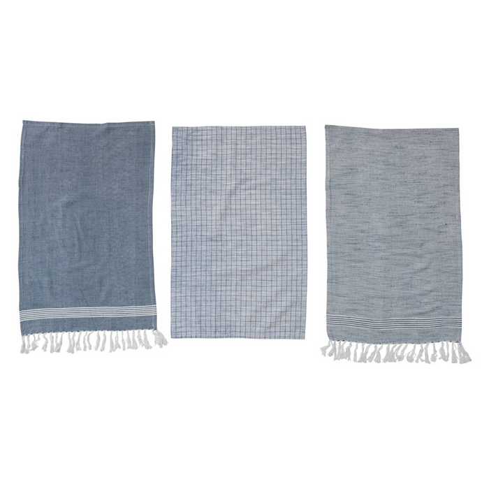 Cotton Hamman Tea Towels - Blue and White - Set of 3