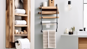 A stylish bathroom with a variety of creative washcloth holders made from different materials, such as wood, metal, and ceramic.