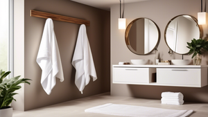 A luxurious, spa-like bathroom with fluffy white towels hanging on elegant modern hooks.