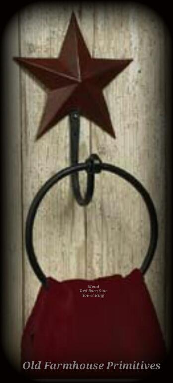#TR1 Primitive Red Barn Star Towel Ring
