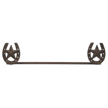 dist by classyjacs ABC Products - Heavy Cast Iron - Horseshoe Towel Bar- Good for Home, Log Cabins, Cottages, Stock Barn, and More - (Aged Iron Cast Finish - Accented with Horse Head Inside)