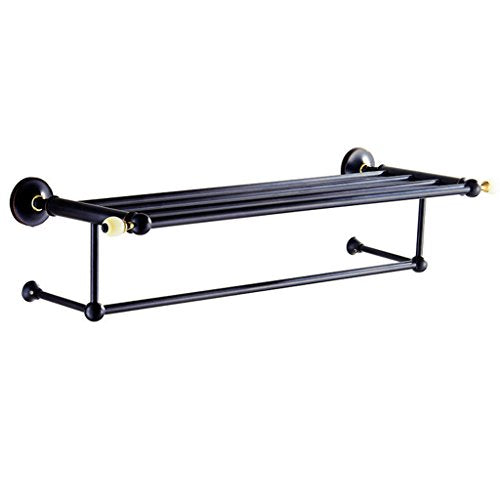 Ping Bu Qing Yun Towel Rack - Brass, Black Jade Double Bathroom Hardware Perforated Four Corner Bath Towel Rack, Suitable for Bathroom, Home, Balcony -66X23.5X15cm Towel Rack