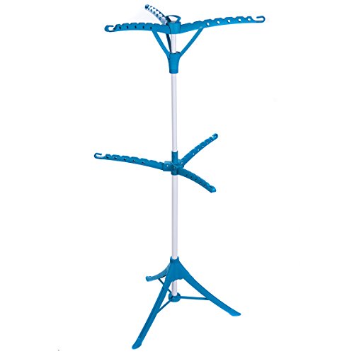 Drynatural Triod Clothes Drying Rack 2-Tier Garment Rack Portable Indoor Collapsible Garment Tree for Hanging Laundry, Blue