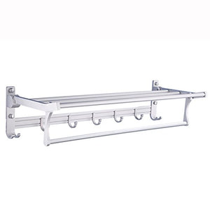 Ping Bu Qing Yun Towel Rack - Space Aluminum, Perforated, Double Layer, Multi-Function, with Activity Hook, Wall-Mounted Bathroom Storage Towel Rack, Suitable for Bathroom, Kitchen - 60x24x13cm Towel
