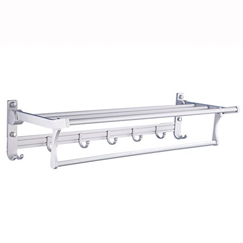 Ping Bu Qing Yun Towel Rack - Space Aluminum, Perforated, Double Layer, Multi-Function, with Activity Hook, Wall-Mounted Bathroom Storage Towel Rack, Suitable for Bathroom, Kitchen - 60x24x13cm Towel