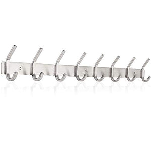Nidouillet Coat Hook Wall Mounted Hook Rack Rail Shelf 8 Stainless Steel Hanger Hooks Storage Organizer Bathroom, Bedroom, Hats, Bags AB006