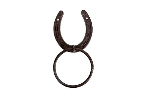 Dennis East Western Horseshoe Cast Iron Towel Ring, Brown,