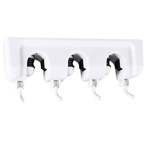 BESTOMZ Wall Mounted Storage Rack with 3 Ball Slots and 4 Hooks Mop Broom Holder (White)