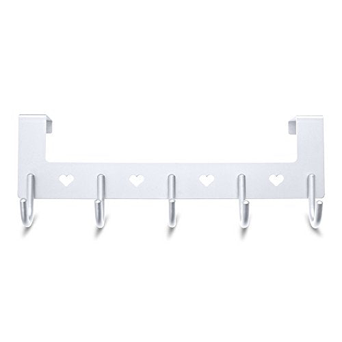 Gulevy Silver Over The Door Hook Organizer Rack - 5 Hook Over Door Rack - Heavy Duty Silver Towel Hook Set/Robe Hook Set/Clothes Hanger Rack