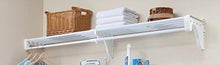 Exclusive expandable closet rod and shelf units with 1 end bracket finish white