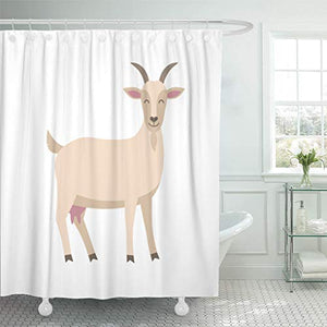 Emvency Shower Curtain Agriculture Cute Goat Flat White Farm Animal Cartoon Character Shower Curtains Sets with Hooks 60 x 72 Inches Waterproof Polyester Fabric