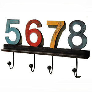Digital Hook Hanger with 4 Hooks Decorative MDF Wall Hook Rack for Coats Hats Keys Towels Clothes (Size:23X40cm),5678