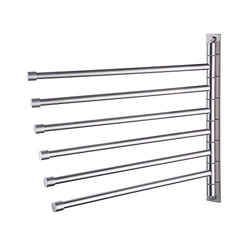 KES SUS 304 Stainless Steel Swing Out Towel Bar 6-Bar Folding Arm Swivel Hanger Bathroom Storage Organizer Rustproof Wall Mount, Brushed Finish, A2102S6-2
