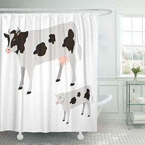 Emvency Shower Curtain Adult Cow and Calf Black Spots on White Big Shower Curtains Sets with Hooks 60 x 72 Inches Waterproof Polyester Fabric