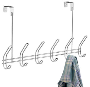 iDesign Classico Metal Over the Door Organizer, 6-Hook Rack for Coats, Hats, Robes, Towels, Bedroom, Closet, and Bathroom, 18.75" x 5" x 10.75", Chrome