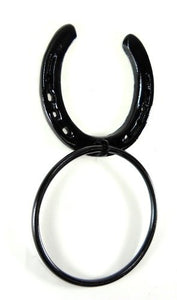 Carver's Olde Iron Black Western Horseshoe Towel Ring w/Token