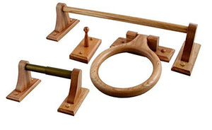 4 Pcs Rustic Oak Bathroom Accessories Sets With Toilet Paper Holder, Towel Rack, Towel Hook and Towel Ring