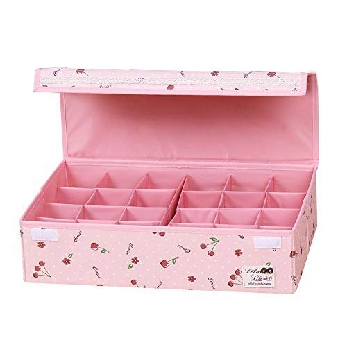 HOMESGU 24 Gird Closet Socks Underwear Organizer Boxes,Space Adjustable Socks Bras Storage Drawer Organizer(24-Grid(Space Adjusted Freely 46×31×12cm),Cherry)