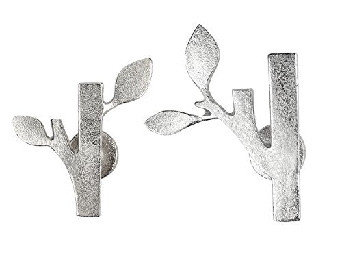 storeindya Metal Key Hooks for Wall 2 Packs Coat Wall Hangers Wooden Board Scarf Belts Hats Holders Home Decoration Gifts (Leaf and Branch-Silver)