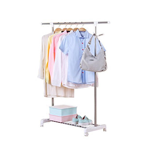 Siyushop Single Garment Rack- Adjustable Clothes Hanging Rail Stainless Steel Clothes Stand with Wheels White (L88-150W43H95-160cm)