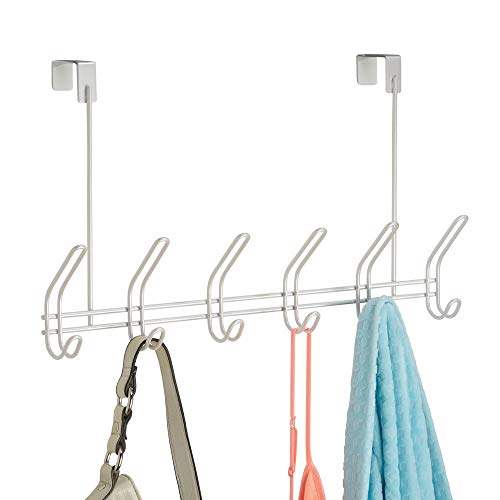 iDesign Classico Metal Over the Door Organizer, 6-Hook Rack for Coats, Hats, Robes, Towels, Jackets, Purses, Bedroom, Closet, and Bathroom, 18.25