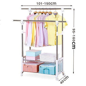 Great xqy drying rack hangers airer clothes stainless steel double lever floorstanding telescopic drying rack indoor balcony hanging clothes double layer shelf clothes rack