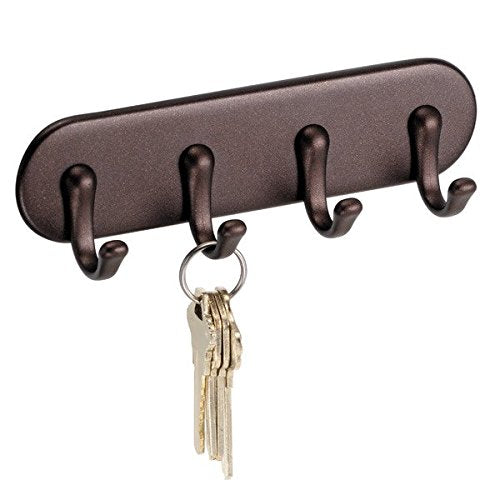 iDesign York Self Adhesive Plastic Key Rack, 4-Hook Organizer for Kitchen, Mudroom, Hallway, Entryway, 1.5