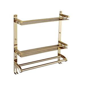Ping Bu Qing Yun Bathroom Stainless Steel Towel Rail Bathroom Double Towel Folded 2 Layers Gold Bathroom Shelf 56cm53cm12cm Towel Rack