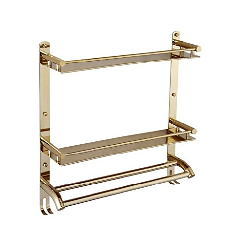 Ping Bu Qing Yun Bathroom Stainless Steel Towel Rail Bathroom Double Towel Folded 2 Layers Gold Bathroom Shelf 56cm53cm12cm Towel Rack
