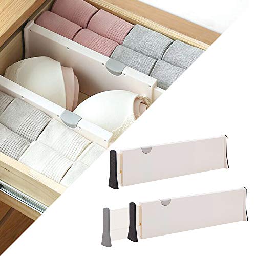 Adjustable Dresser Drawer dividers Organizers, Plastic Expandable Drawer Organization Separators for Kitchen, Bedroom, Closet, Bathroom, Clothing, Cabinet, Clothes, Underwear, Office, 2 Pack X-Large