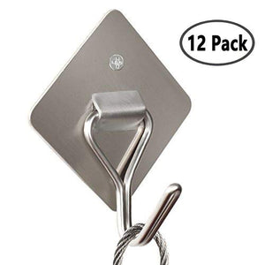 Adhesive Hooks, C-Bone Shaped Wall Hook Multi Function Stainless Steel Heavy Duty Nail-in Hanging Hooks Waterproof Hanger for Robe, Coat, Towel, Keys, Bags, Lights, Calendars(12pcs)