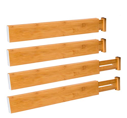 Adorn Home Essentials Bamboo Expandable/Adjustable Drawer Dividers/Organizers by Adorn, Tension Spring Loaded, Custom Fit, Eco-Friendly, Set of 4, Natural