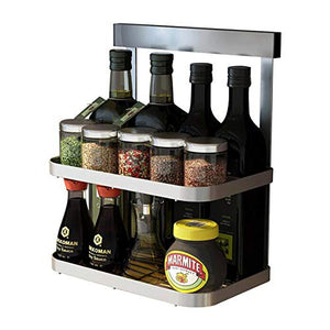 Ctystallove 2-Tier Metal Mesh Spice Rack Wall Mount Jars Bottle Storage Shelf Holder Seasoning Organizer for Kitchen