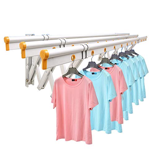 Wgwioo Clothes Drying Rack Balcony Wall Mount, Folding Retractable Clothes Hanger, Capacity 170Kg, Easy to Install,Silver,150×40Cm