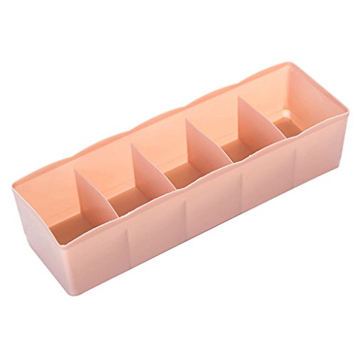 super1798 5 Cells Plastic Storage Box Tie Bra Socks Drawer Divider Tidy Organizer - Light Pink