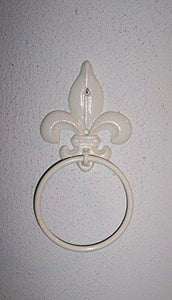 "ABC Products" - Heavy Cast Iron - Towel Ring - With Vintage Style Fluer-de-lis At The Top - Use For Hanging Towels, Wash cloth and Etc. - (White Gloss Finish - Wall Hung With Two Screws)