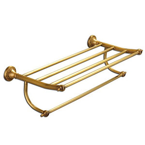 Ping Bu Qing Yun Towel Rack - Copper, Antique Carved Brushed European Bathroom Double Hardware Storage Towel Rack, Suitable for Bathroom, Home -61X26X13cm Towel Rack