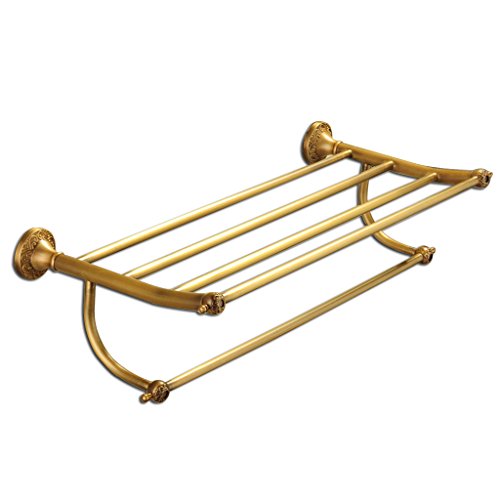 Ping Bu Qing Yun Towel Rack - Copper, Antique Carved Brushed European Bathroom Double Hardware Storage Towel Rack, Suitable for Bathroom, Home -61X26X13cm Towel Rack