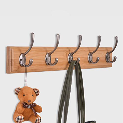 Coat Hooks Wall Mounted, Light Walunt Coat Racks and Bamboo Storage Organization Hooks for Living Room