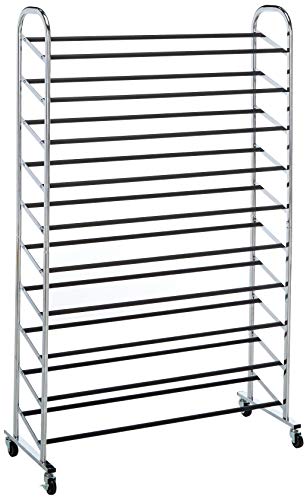 Whitmor 10 Tier Shoe Tower - 50 Pair - Rolling Shoe Rack with Locking Wheels - Chrome