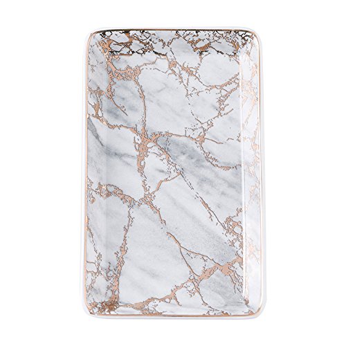 ORGEN LIFE Chic Marble Print Ceramic Jewelry Crafts Trinket Rectangle Tray with Golden Edge