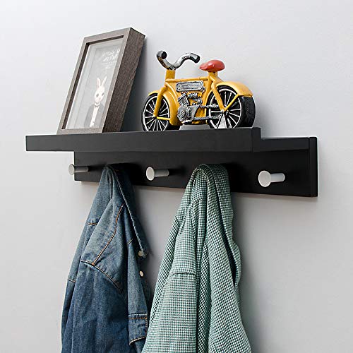 Coat Hook Coat Rack Hanger Wall Shelf - Wooden - White/Black / Wood Color,L