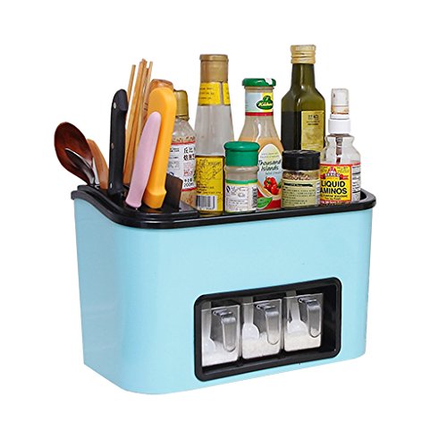 Spice Shelf/Kitchen Counter Organizer/Storage Box/Cutlery Stand - Plastic - 2 Layers - Red White Blue (Color : White)