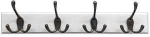 Headbourne 8019E 18" White Hook Rail / Coat Rack with 4 Black Nickel Triple Hooks