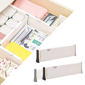 2 Pack Plastic Expandable drawer dividers, adjustable dresser drawer Organizer Separators for Kitchen, Bedroom, Bathroom, Closet, Clothing, Cabinet, Clothes, Underwear and Office Drawers, White