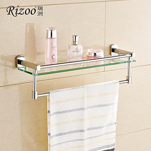 YSMAGSI Brass Glass Shelf Towel Rack Single Belt Hook Towel Bar Copper Glass Dressing Table 385mm, Single Towel bar with a Single Towel bar