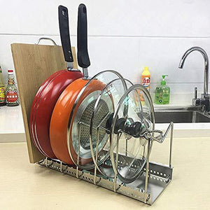 Cheap adjustable stainless steel pot lid holder pan dish rack drain chopping board shelf home organizer kitchen accessories large