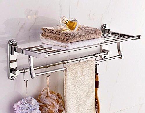 Yomiokla Bathroom Accessories - Kitchen, Toilet, Balcony and Bathroom Metal Towel Ring Stainless Steel Folding wall mounted storage shelf 61cm